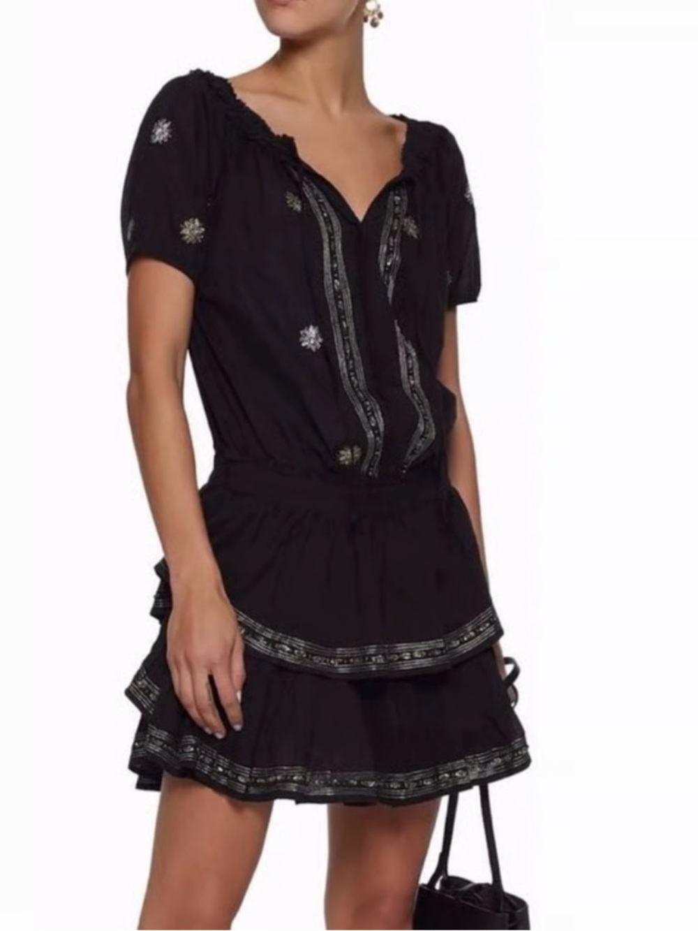 LoveShackFancy Black Skirt with Embroidered Details